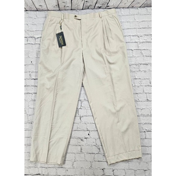 Zanieri Beige Solid Wool Dress Pants Reda Fabric MADE IN ITALY MENS SIZE 42
